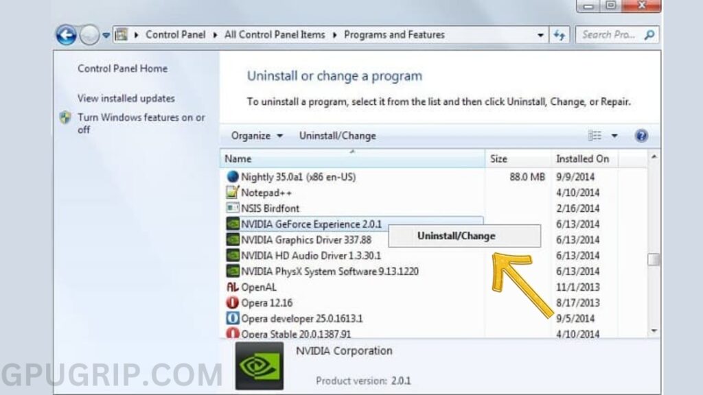 How To Uninstall GeForce Experience via control Panel